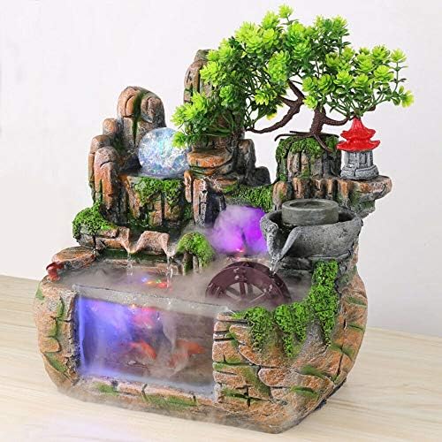 Tabletop Fountain Waterfall Decor Simulated Rockery Bonsai with Atomizing Humidifier