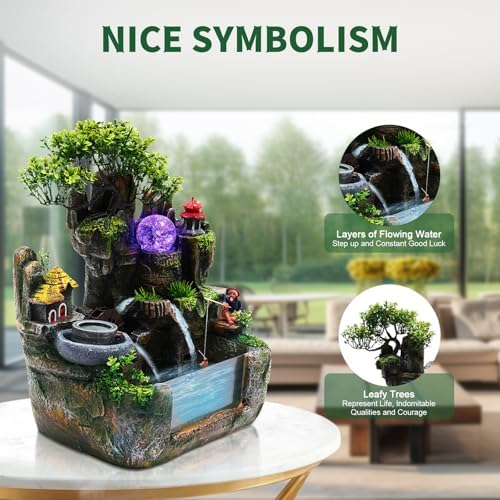 Modern Tabletop Waterfall Fountain with LED Light and Pump