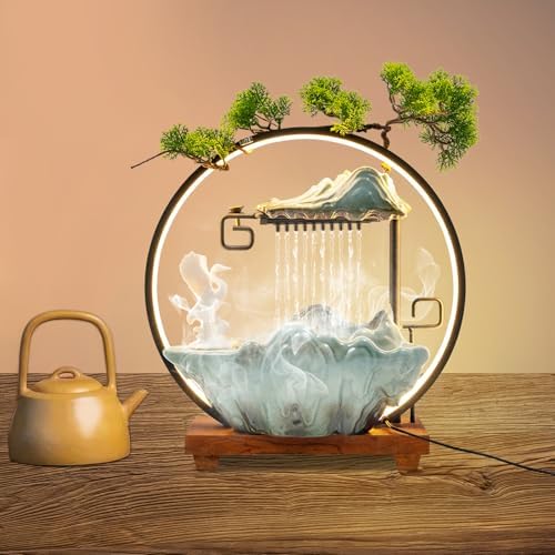 WUSILILU Tabletop Water Fountain with LED Light Ring