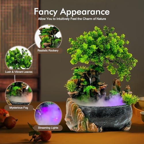 220V Tabletop Water Fountain with LED Light Black Green