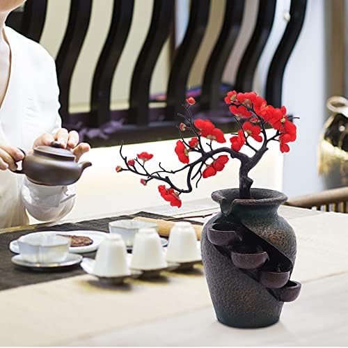 ZeStarDair Tabletop Water Fountain with 4 Layers and Simulated Plum Blossoms