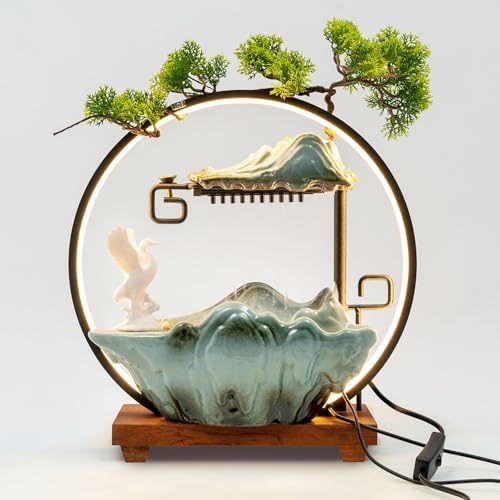 WUSILILU Tabletop Water Fountain with LED Light Ring
