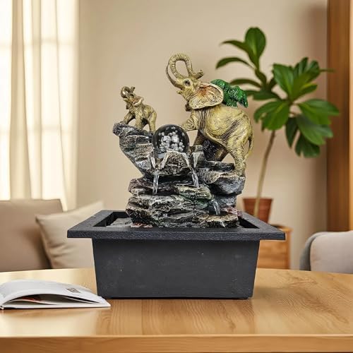 Decorative Elephant Cascade Tabletop Fountain with LED Light 3-Tier Design