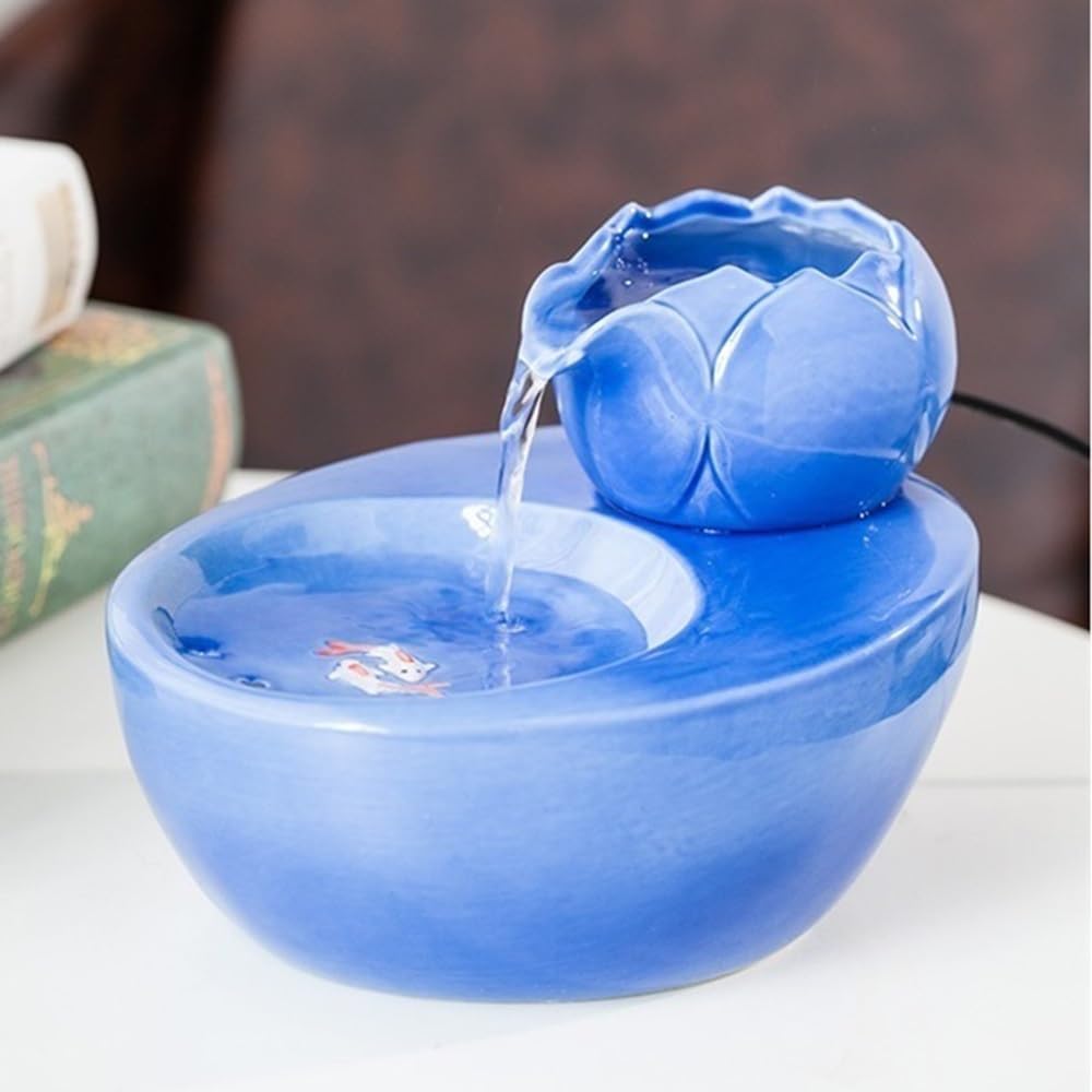 Pink Ceramic Tabletop Water Fountain with Running Water and Koi Design
