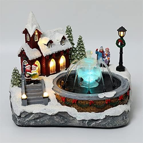 Tabletop Fountain with LED Light and Christmas Village Scene Decor