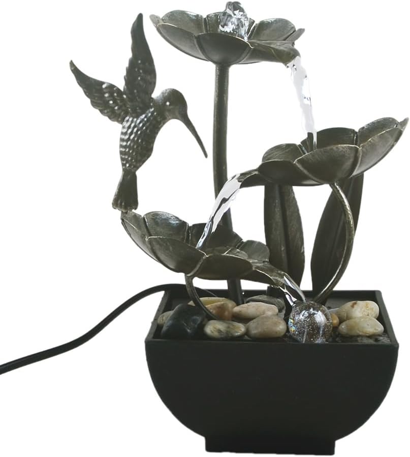 YOUUGIOR Tabletop Water Fountain with Lotus Leaf and River Rocks