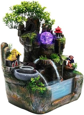 Modern Tabletop Waterfall Fountain with LED Light and Pump