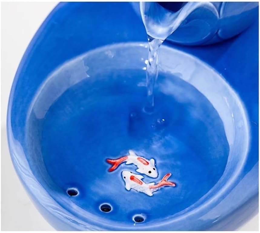 Pink Ceramic Tabletop Water Fountain with Running Water and Koi Design