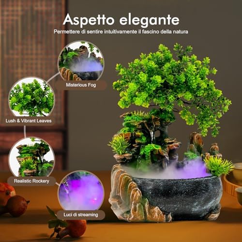 DIITGGE Tabletop Fountain with LED Lights and Humidifier