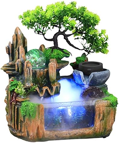 Ageanbri Tabletop Fountain with LED and Automatic Pump