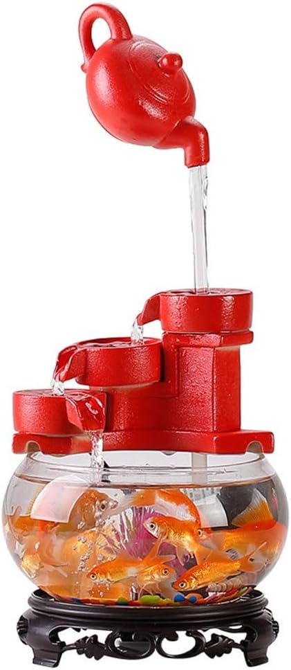 AOTPA Indoor Table Top Fountain Ceramic Decorative Glass Fish Tank Water Ornament