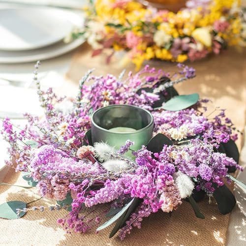 KI Store Purple Lavender Wreath 10-Inch Natural Dried Flowers Table Centerpiece