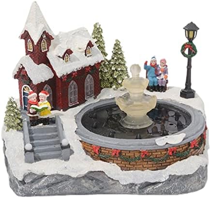 Tabletop Fountain with LED Light and Christmas Village Scene Decor