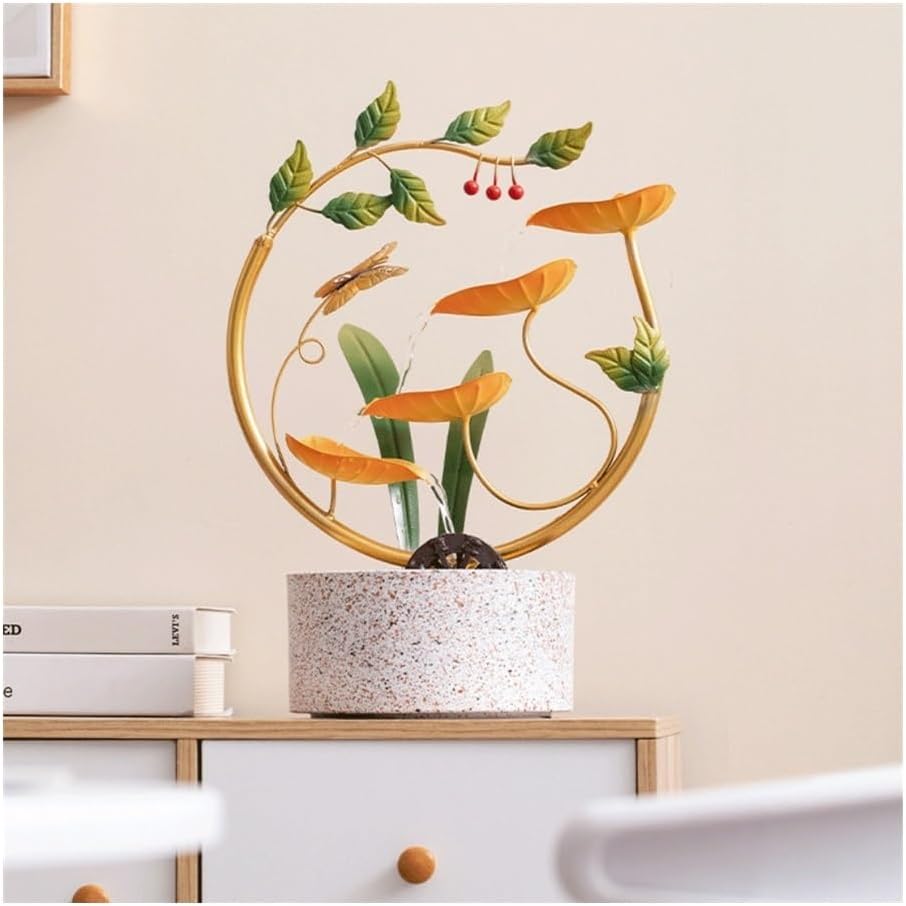 Tabletop Fountain with Feng Shui Water Wheel - Red