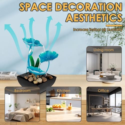 Blue USB Powered Mini Water Lily Tabletop Fountain