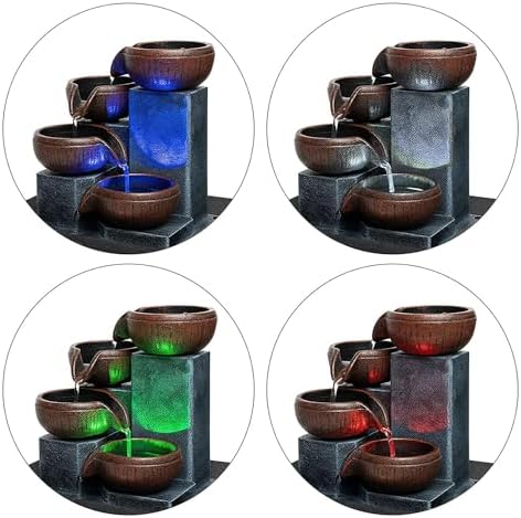 JOINDATAT Small Indoor Fountain with LED Light and Natural Rocks