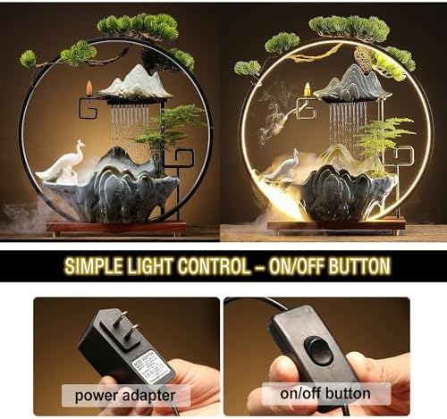 Ceramic Maitreya Buddha Incense Burner with LED Light and Waterfall Feature