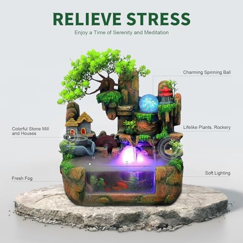 Modern Tabletop Waterfall Fountain with LED Light and Pump