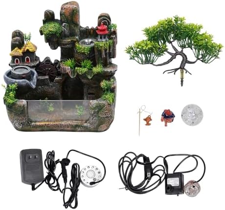 Indoor Water Fountain with LED Light and Fish Tank for Home Office Desk Decor