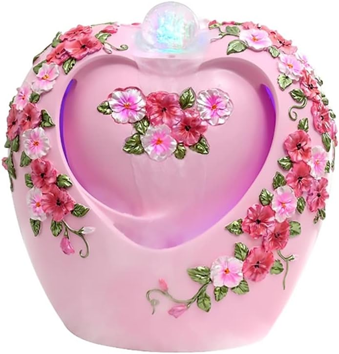Pink Heart Shape Tabletop Fountain for Home Office Decor