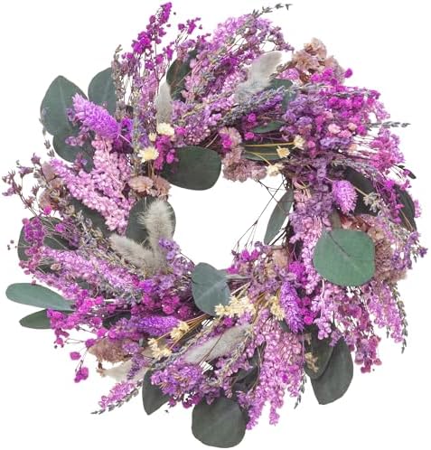KI Store Purple Lavender Wreath 10-Inch Natural Dried Flowers Table Centerpiece