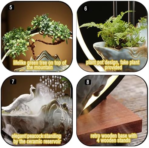 Ceramic Maitreya Buddha Incense Burner with LED Light and Waterfall Feature