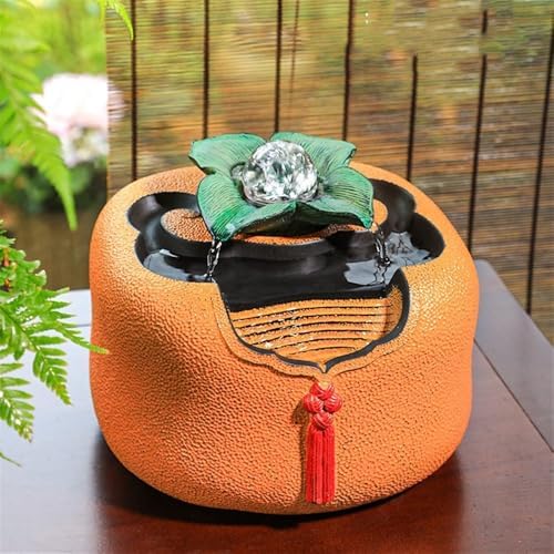 Orange Tabletop Fountain Running Water Decor
