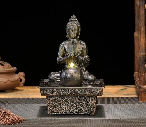 Seyee-bro Tabletop Water Fountain Buddha Statue Humidifier Decor