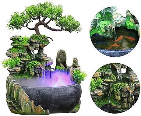 Tabletop Fountain with Rockery and Bonsai Zen Meditation Indoor Waterfall Decor