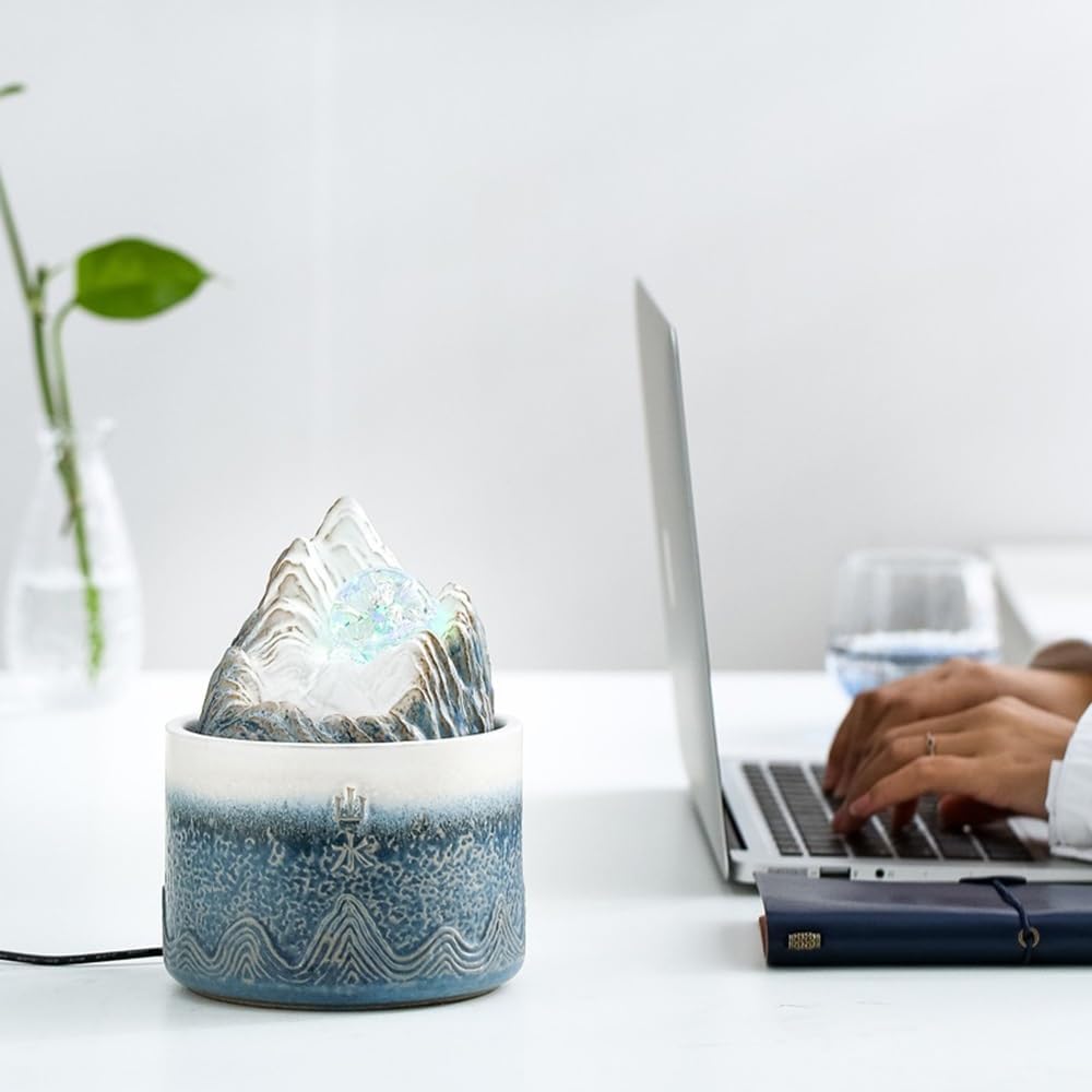 Blue Indoor Tabletop Fountain Ceramic Mini Decoration