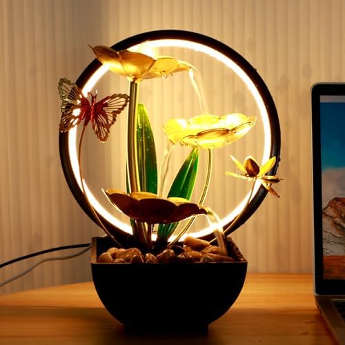 SHASUXTING USB Powered Tabletop Water Fountain with LED Light and Natural Rocks 11 Inch Tall