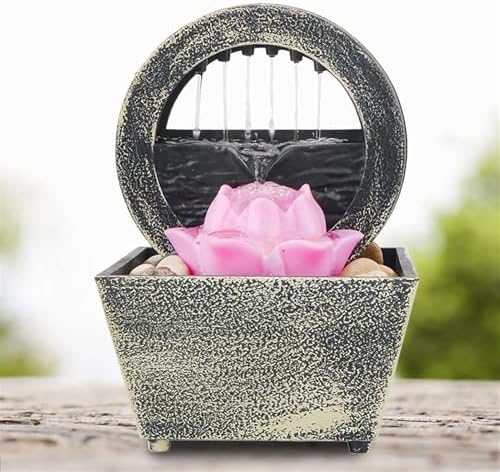 Gray Tabletop Fountain with Flowing Waterfall for Feng Shui and Home Decor