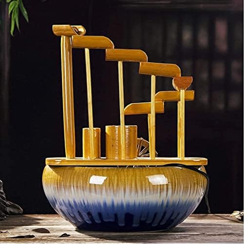 Stacked Wood Fountain with Ceramic Base for Desk