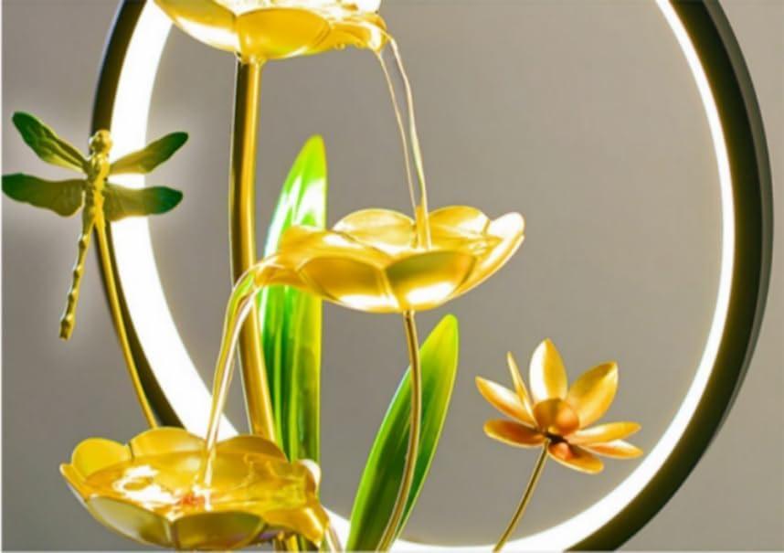Golden Tabletop Fountain Indoor Lotus Leaf Zen Relaxation Decor