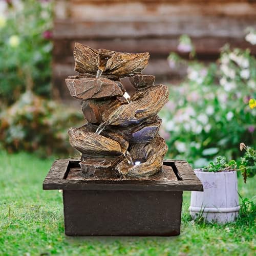 FathersDen 11-Inch Tabletop Waterfall Fountain with LED Light