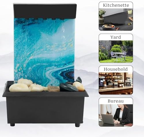 Light Blue Tabletop Fountain with LED Light