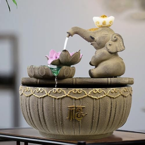Red Elephant Tabletop Fountain with Stone Texture