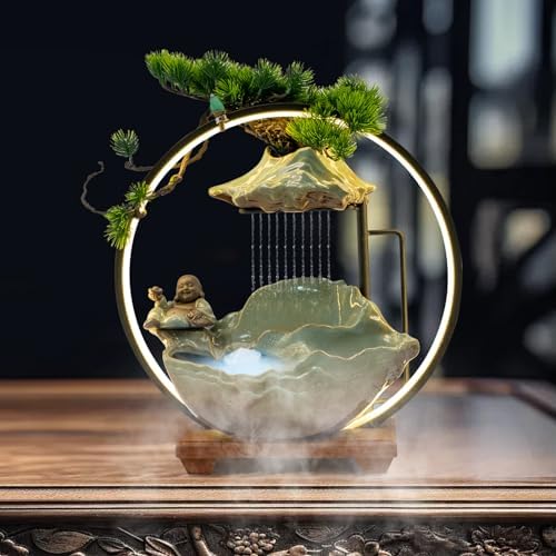 Tabletop Water Fountain with LED Light and Mist for Feng Shui and Relaxation