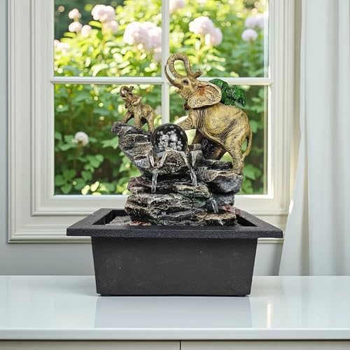 Decorative Elephant Cascade Tabletop Fountain with LED Light 3-Tier Design