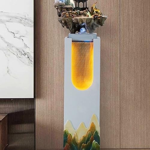 Yellow Outdoor Garden Water Fountain with LED Lights and Artificial Rockery