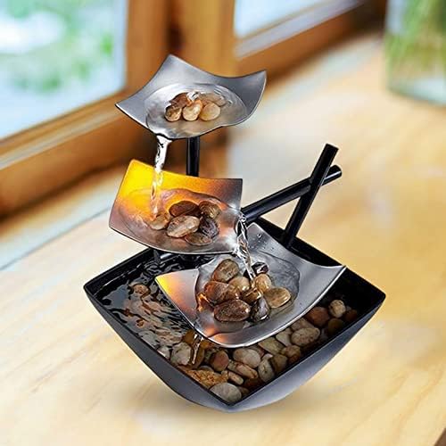 Generic Small Relaxation Tabletop Fountain USB Illuminated with Light Black Silver