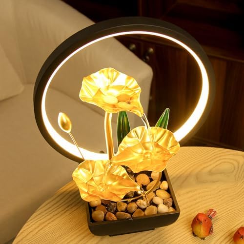 TiCin USB Powered 3-Tier Tabletop Fountain with LED Lights and Natural Rocks