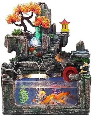 DHAEY Tabletop Fountain with Resin Rockery and Water Flow