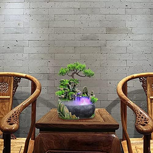 Tabletop Fountain with Rockery and Bonsai Zen Meditation Indoor Waterfall Decor