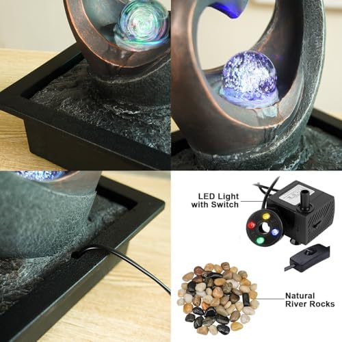 Spinning Orb Rock Tabletop Fountain with LED Light and OnOff Switch