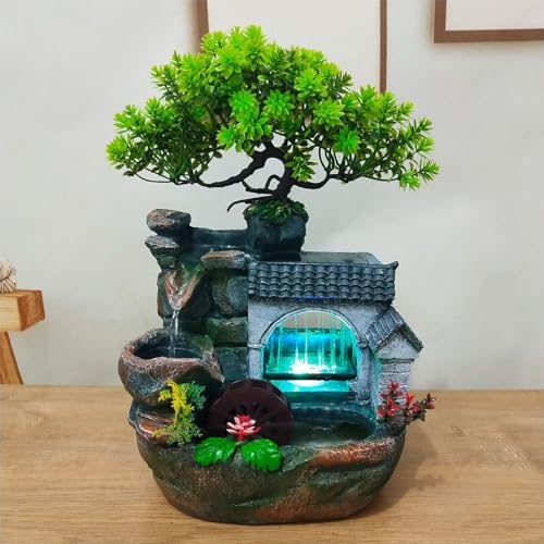 HEEPDD Tabletop Fountain with Fortune Tree and Water Wheel for Home Office Decor