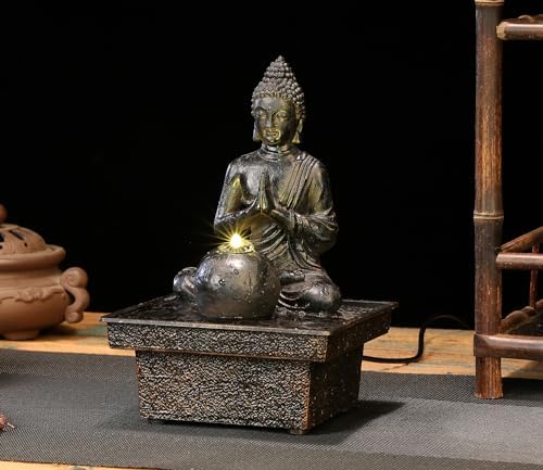 Seyee-bro Tabletop Water Fountain Buddha Statue Humidifier Decor