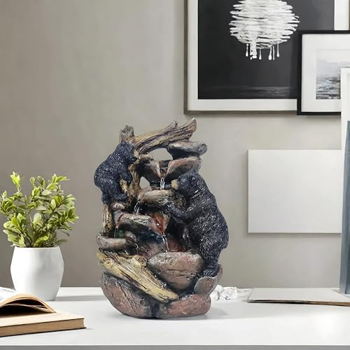 Black Bear Waterfall Tabletop Fountain with Rock Design