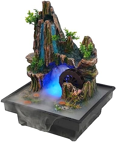 Tabletop Fountain with LED Lights and Rockery
