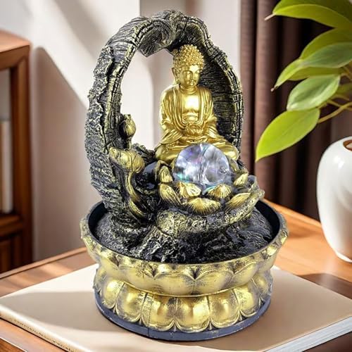 Buddha Fountain with Light 12 Inch Tabletop Indoor Fountain for Living Room and Office